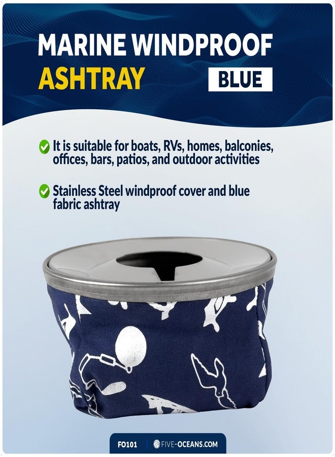 Five Oceans Marine Windproof Ashtray, Blue, 4-1/8-Inch Diameter, Ash Tray Stainless Steel and Blue Fabric for Boats, Outdoor and Patio Activities - FO101 - Image 2
